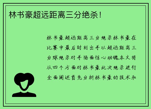 林书豪超远距离三分绝杀！
